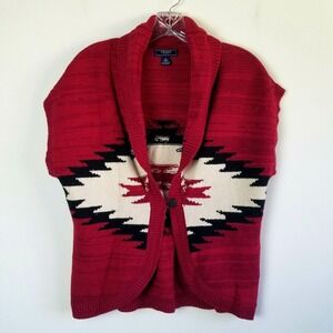 Chaps Womens Western Sweater Vest SMALL Red Black Beige Southwestern‎ Boho